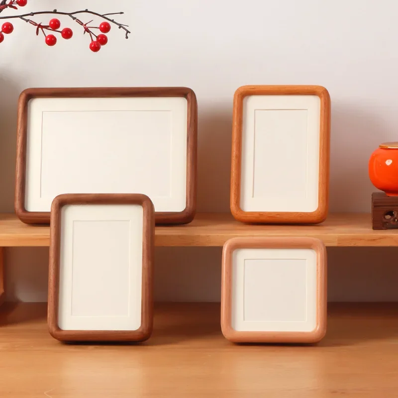 5-12in A4 A3 Solid Wood Black Walnut Frame Mortise and Tenon Round Corner Picture Frame Couple Photo Display Stand Home Decor