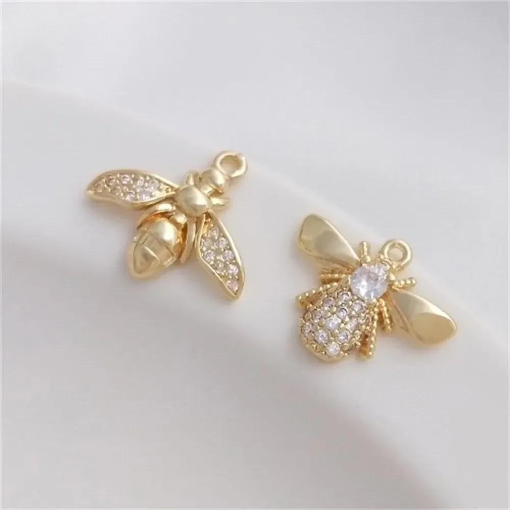 14k ouro embutidos zircão abelha pingente, artesanal DIY pulseira colar e brinco, jóias charme, novo, k345