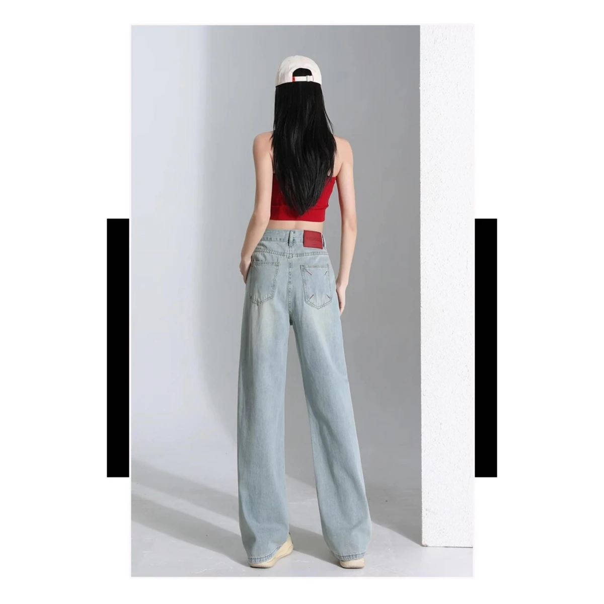 

Light Blue High Waist Wide Leg Jeans Women's Loose Slimming Straight Floor-Length Pants Spring New Sle Casual Pure Color