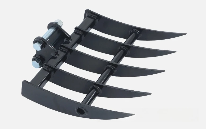 5-Tooth Heavy Duty Root Rake Excavator Attachment Land Clearing Brush Stump Removal Quick Connect