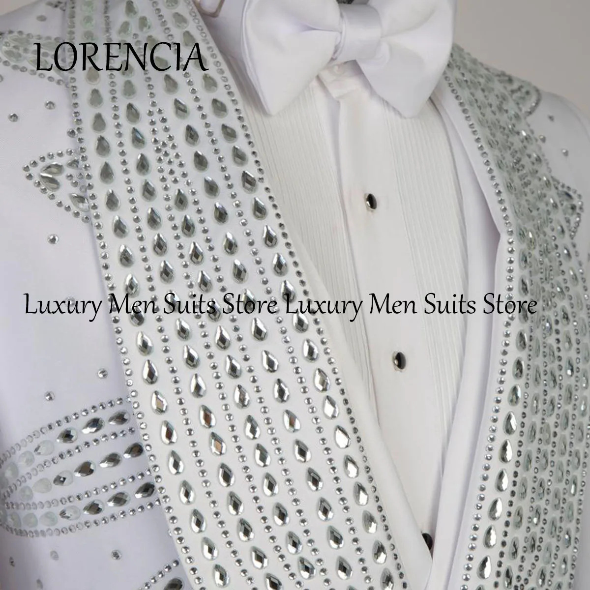 Customized Luxury Men Suits Jewelry Ornament Tuxedo Diamond Wedding Party Groom Dresswear Blazers Male Bespoke Luxurious Beaded