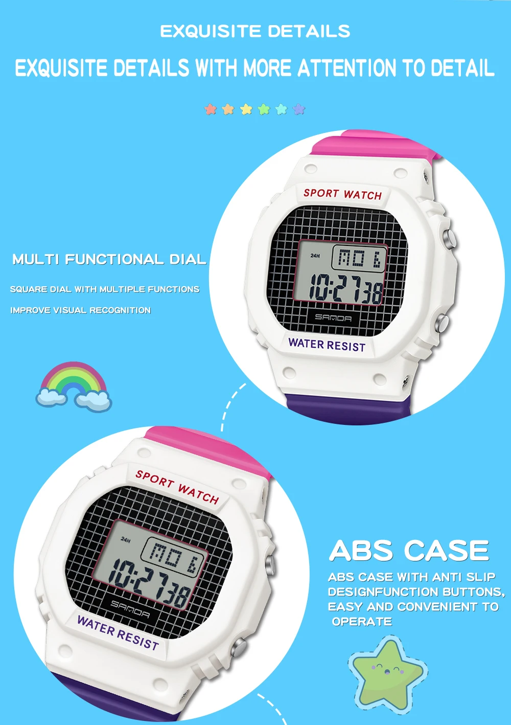 SANDA Jungen Mädchen LED Digitaluhr Kinder Sportuhr für wasserdichte elektronische Uhr Kinder im Freien Casual Geschenkuhr – Detail 17