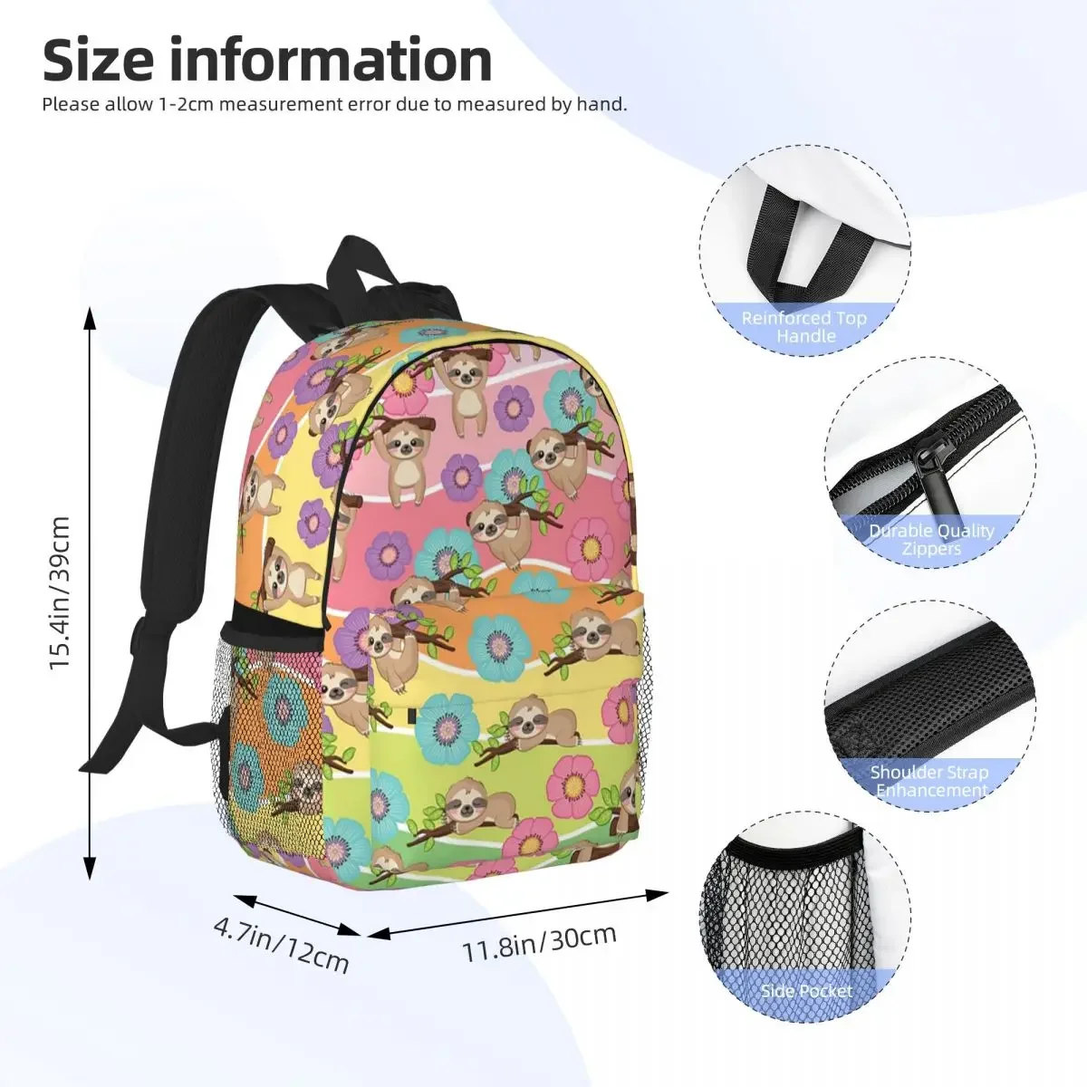 Sloth And Flower Backpacks Boys Girls Bookbag Fashion Children School Bags Laptop Rucksack Shoulder Bag Large Capacity