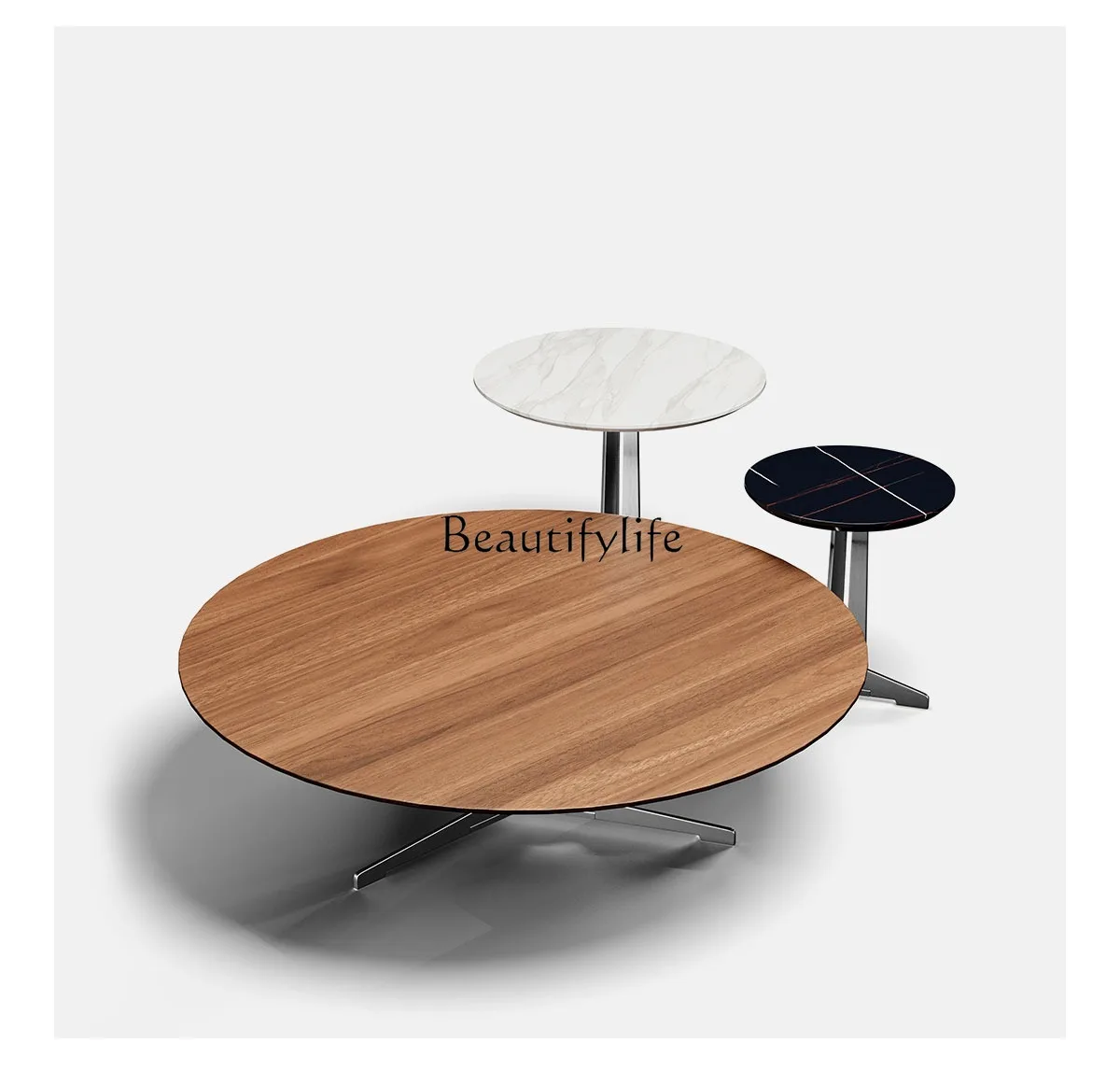 

08Italian minimalist marble oval coffee table black walnut solid wood tea table