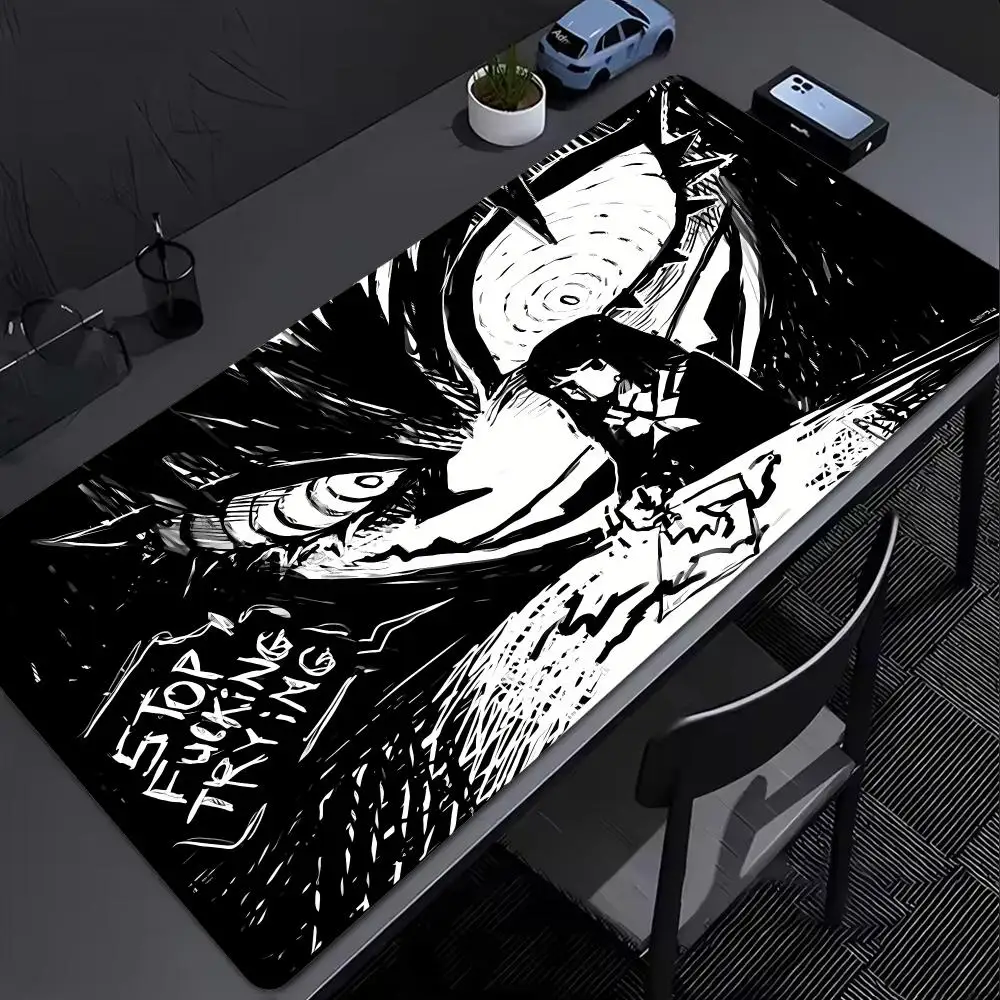 Large Monochrome Manga Art Mouse Pad Gothic Female Angel Crane Ink Sketch Anti Slip Rubber Stitched Edge Mat For Laptop PC