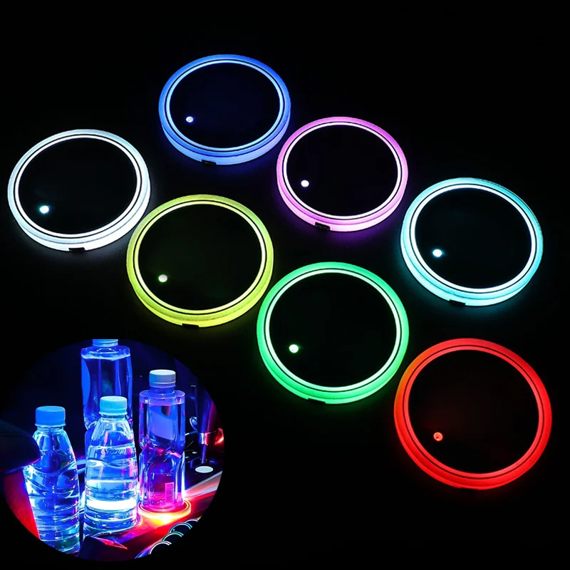 

Luminous LED Car Cup Holder Pad Mat Coaster Colorful RGB Light USB Car Styling Atmosphere Lamp Lights Ambient Light Accessories