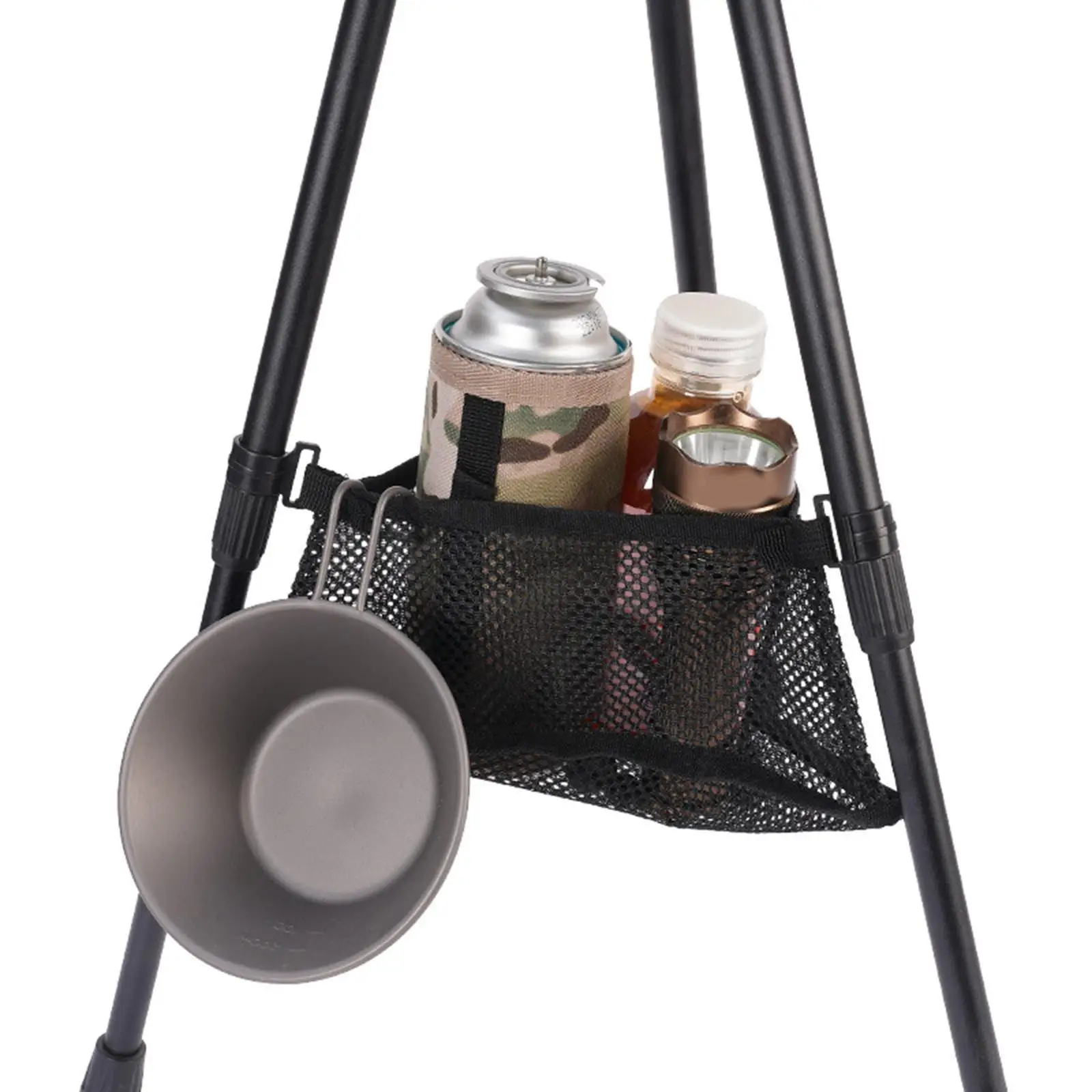 Storage Bag under Table for Picnic, Triangular Mesh Bag, Accessories, Folding