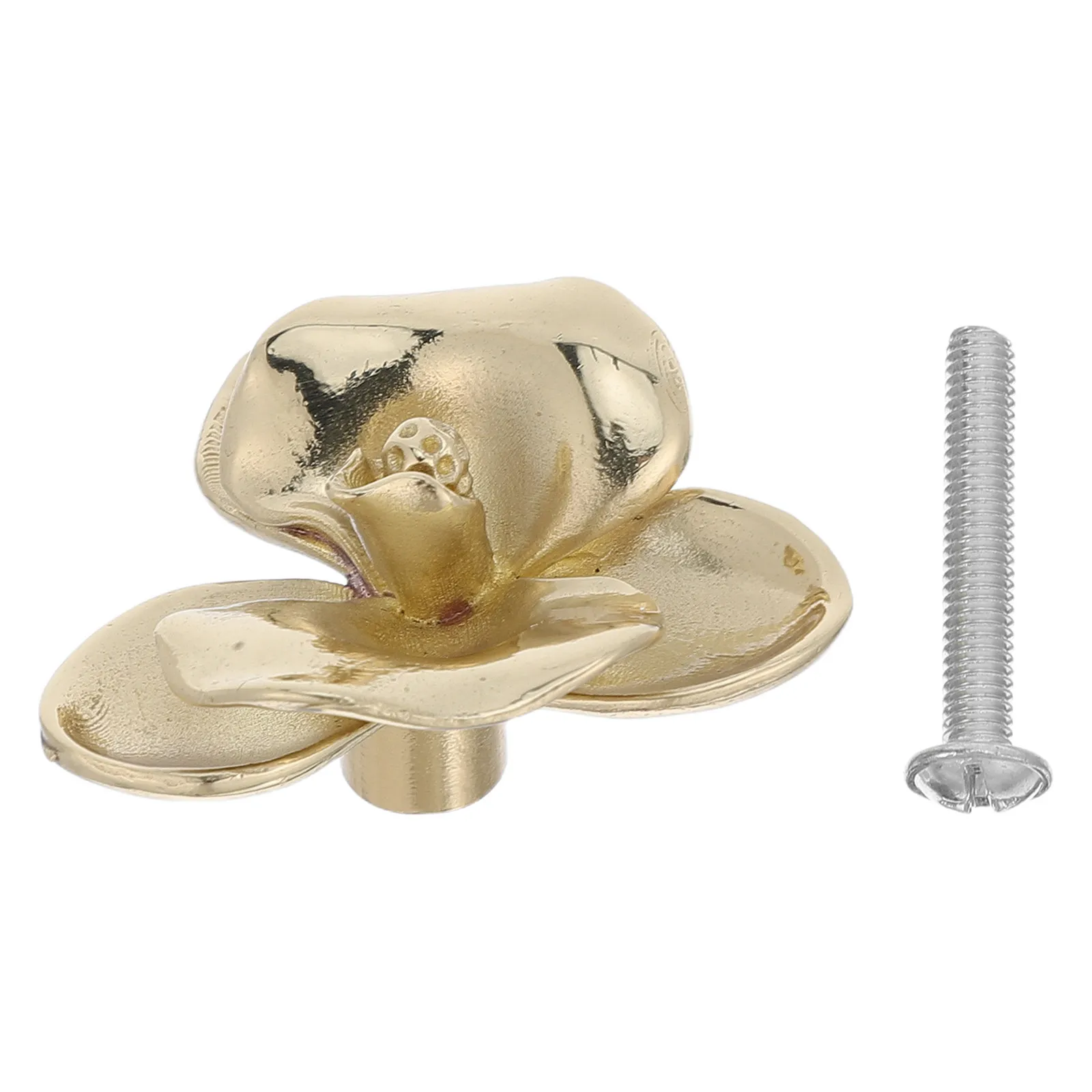 Golden Brass Flower Cabinet Knob Screw Mount 1.5x1.4 Inch Vintage Pull Handle for Wardrobe Dresser Drawer Brass Drawer Pulls