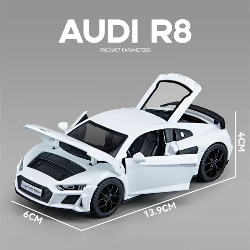 1:32 audi r8 cuope perform nace legierung diecasts metall fahrzeuge auto modell sound lichts imulation sammel autos pielzeug kinder geschenke