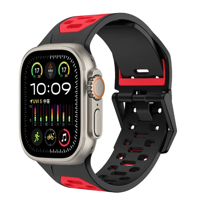 Siliconen Band Voor Apple Horlogeband Ultra/2 49Mm 10 42Mm 46Mm 9 8 7 45Mm 41Mm Ademende Armband Iwatch 6 5 4 Se 44Mm 42Mm 38Mm