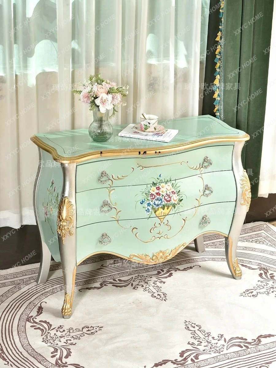 American Country Retro Living Room Home Partition Curio Cabinet Solid Wood Water-Based Paint Painted Carved