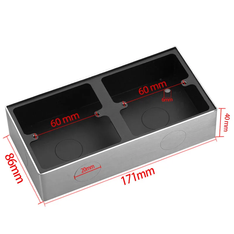 Type 86 Surface Mount Universal Wall Switch Junction Box Stainless Steel Panel Button Metal Box 20mm hole
