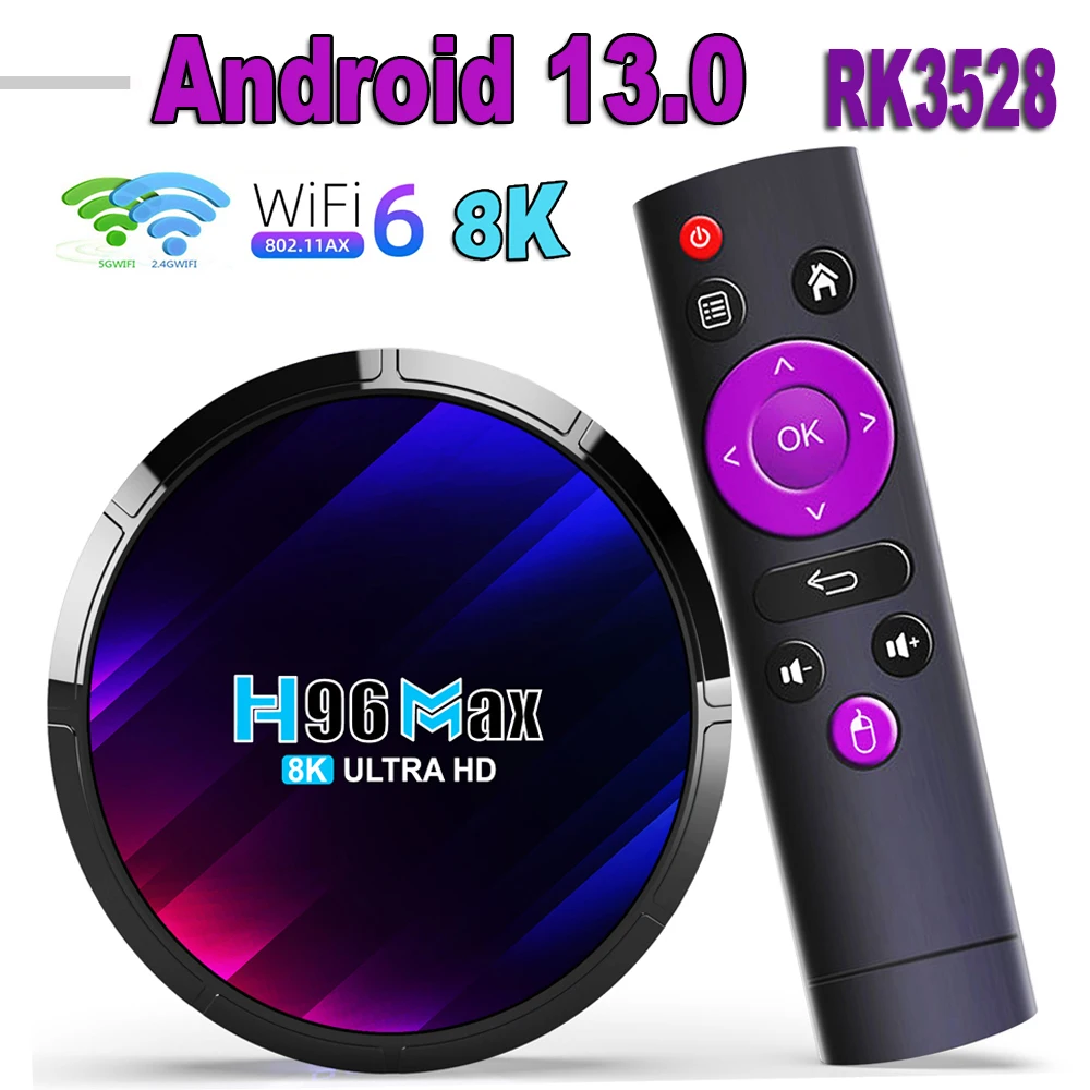 H96 MAX Android 13 TV BOX Quad Core Rockchip RK3528 2,4G 5G двойной бренд WIFI 6 BT5.0 64 ГБ 32 ГБ 16 ГБ