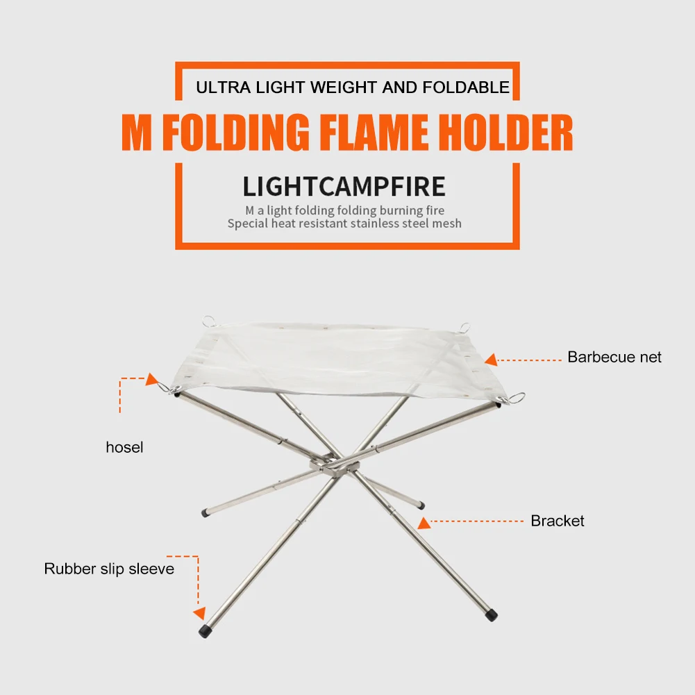 Stainless Steel Mesh Fire Pits Fireplace Foldable Outdoor Camping Campfire Fire Rack Portable Fire Pit for Camping Outdoor