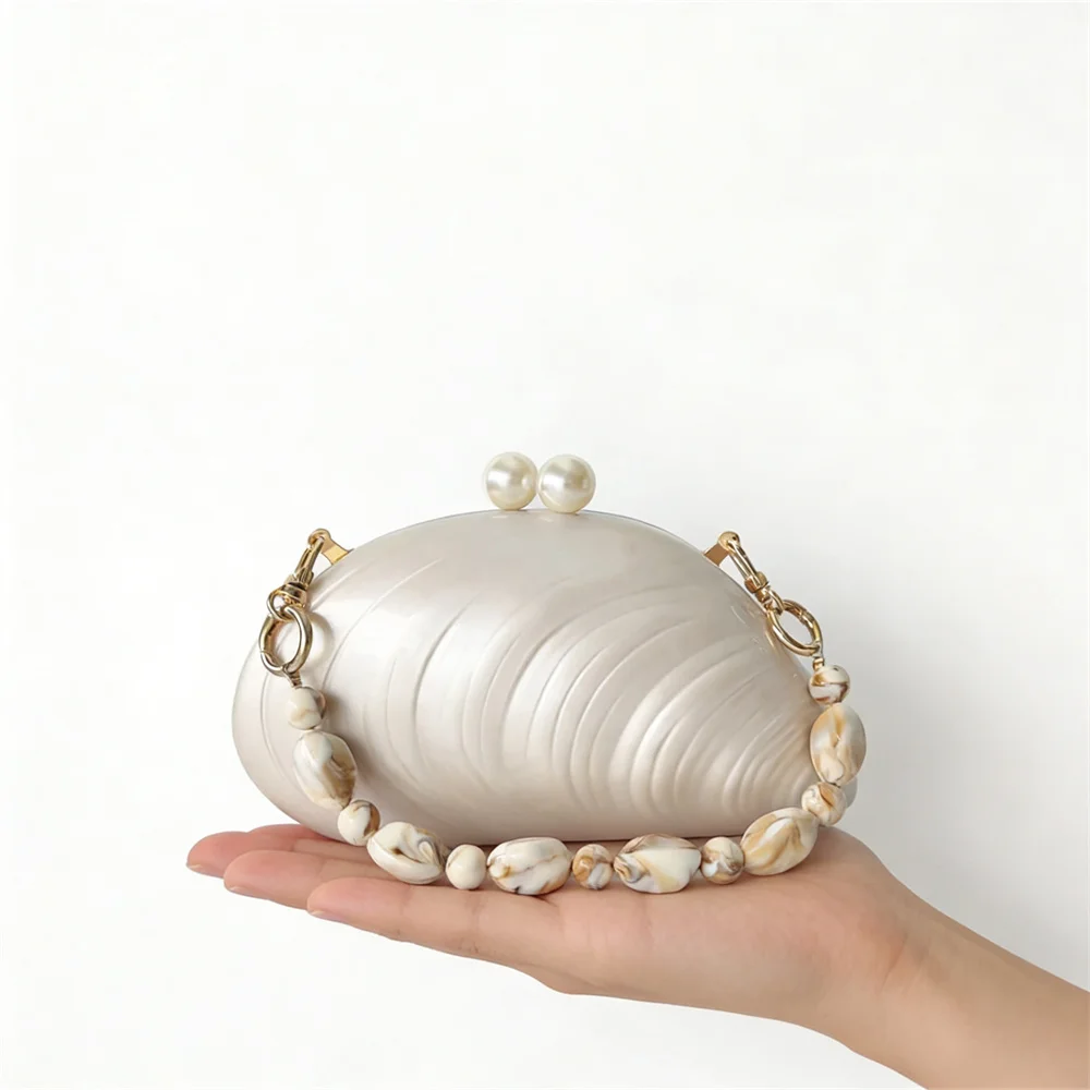 

Spring Summer Acrylic Wedding Bag New Bridal Bridget Pearl Shell Clutch Purse Bag For Women Female Beach Lady Handbag And Purse