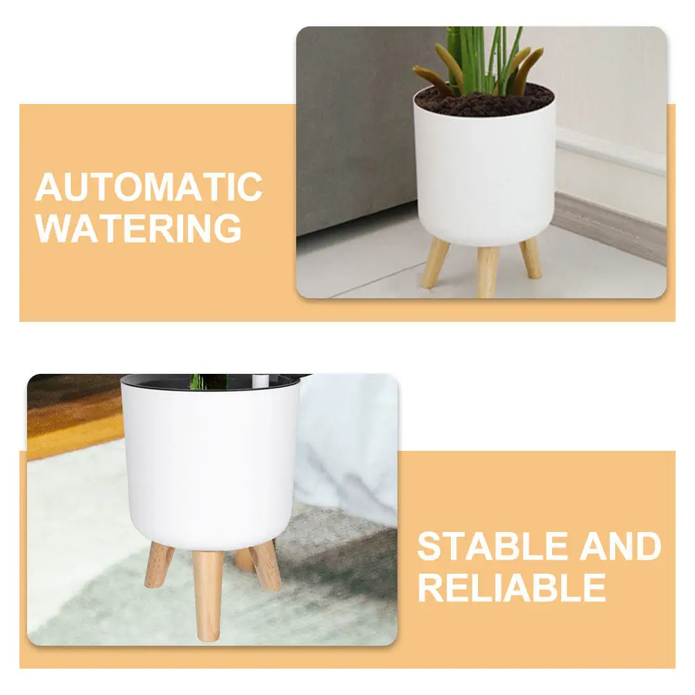 Self Watering Planter with Water Level Indicator and Removable Inner Liner Floor Standing Modern White Indoor Planter for Home