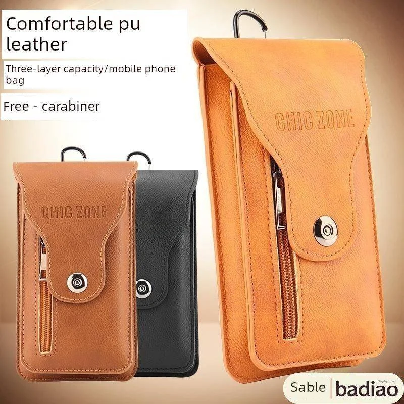 Men's Thin Vertical Mobile Phone Bag for Construction Work Heavy Duty Belt Mounted Multi-Functional Phone Case by Jinluohe