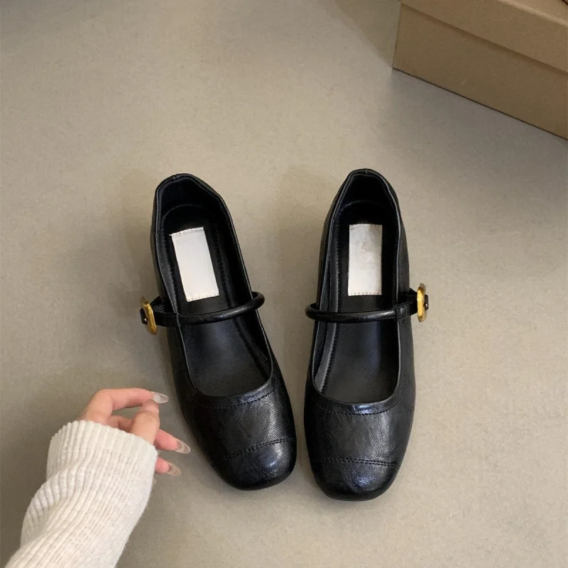 أحذية كعب خشن على الطراز الفرنسي للسهرات للنساء، أحذية جلدية جديدة لخريف 2025، أحذية ماري جين بكعب متوسط عتيق #5