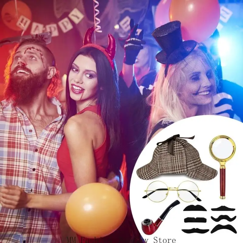 D0UB 5PCS Detetive Fostume Detective Roupetfits Detective Detective Fancy Dress Dress Set