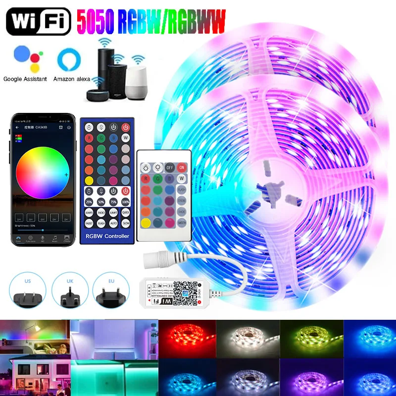 

5M 10M 15M WiFi LED Strip 5050 RGB Strip LED Light Flexible Ribbon Tape DC 12V RGBW/RGBWW Diode Tape IR Controller Adapter
