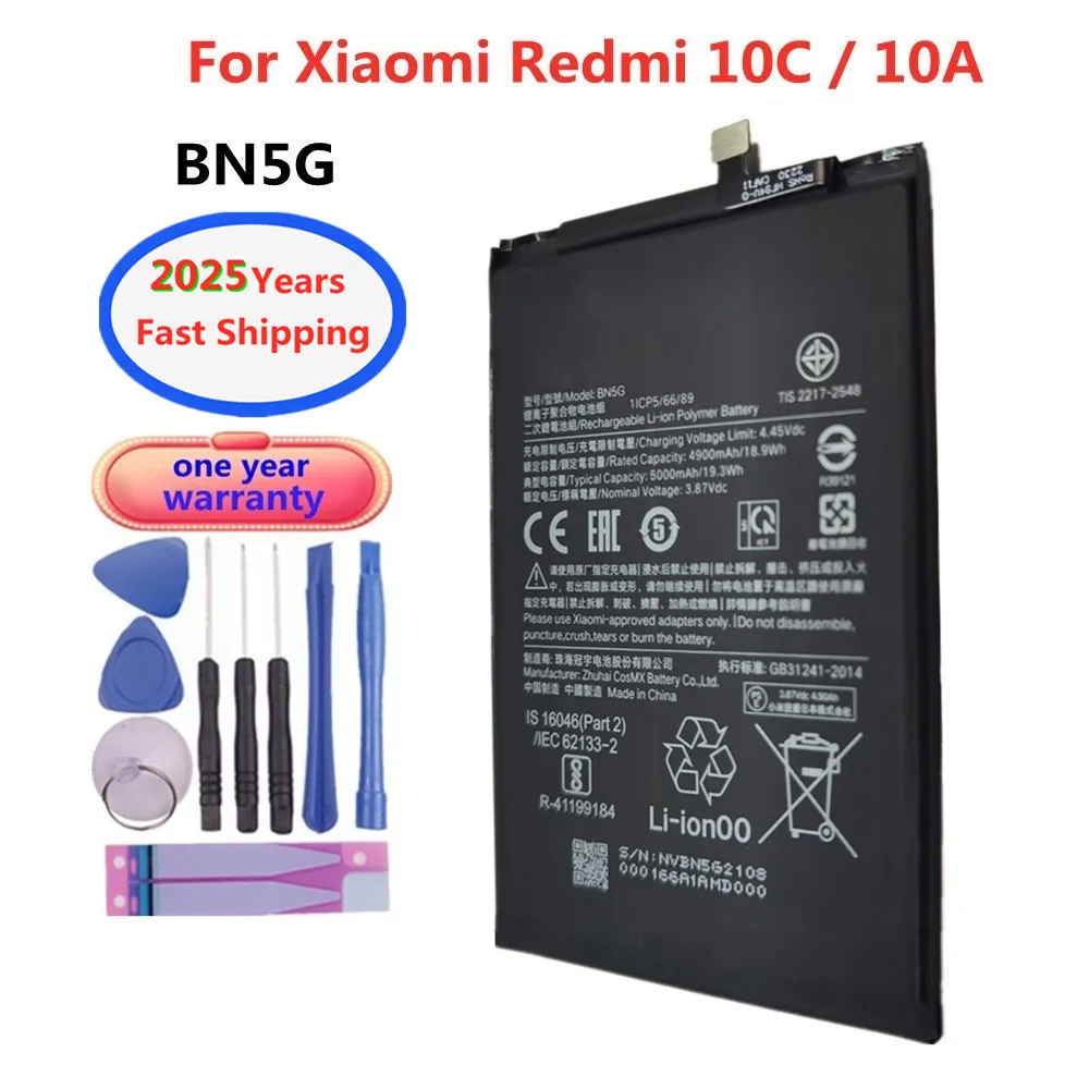 

2025 Years BN5G Battery For Xiaomi Redmi 10C Redmi 10A 5000mAh Phone Battery Replacement Bateria With Tools