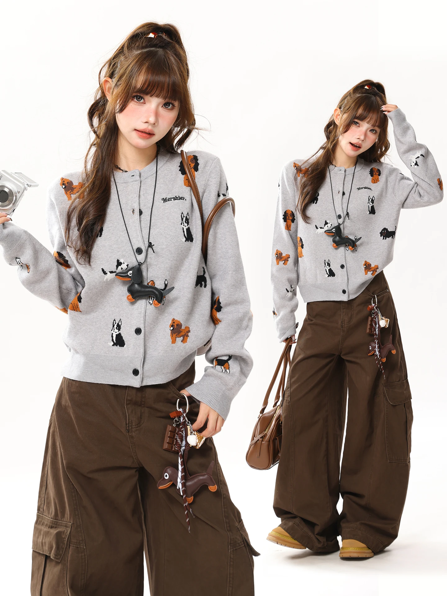 

Женский вязаный кардиган в стиле ретро в американском стиле с рисунком собаки, свободный свитер Jaet, осеннее новое поступление, мода