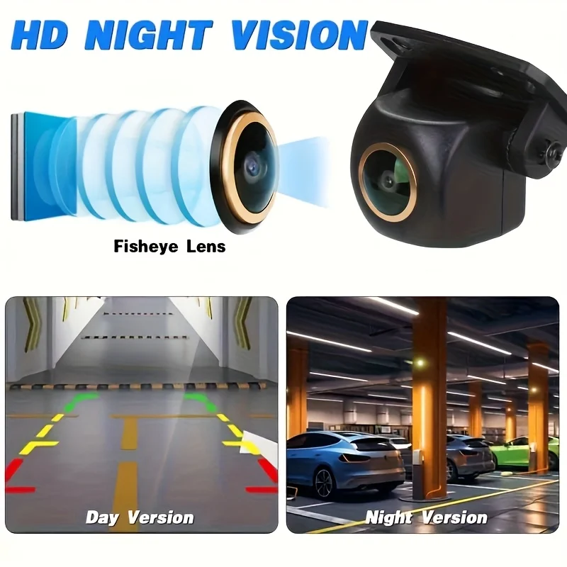 Backup Camera with Dynamic Trajectory Guide Lines, Full Color Night Vision Wide Angle Fisheye Lens, for SUV, Truck, RV, Camper