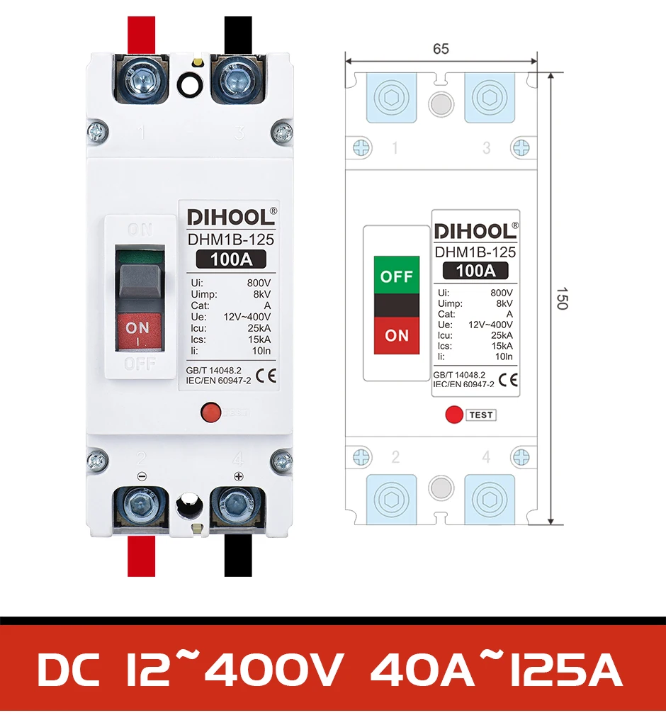 DC Mccb Circuit Breaker DC12V 24V 36V 48V 96V 120V 100A 200A 300A 400A Solar Battery Protector Car Charging Pile Isolator