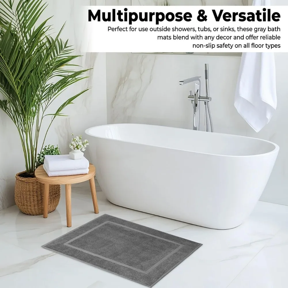 Plush Absorbent Bath Mat Set - 22x34 Inch, 2 Pack, Non-Slip Cotton Hotel Spa Mats