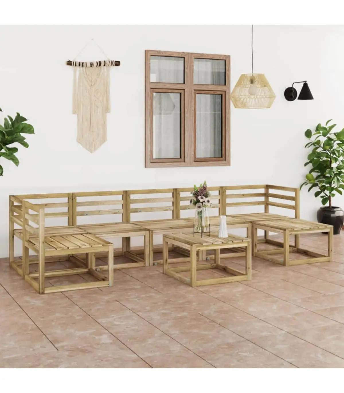 Garden sets garden furniture set 8 pcs Green Pine Wood impregnated