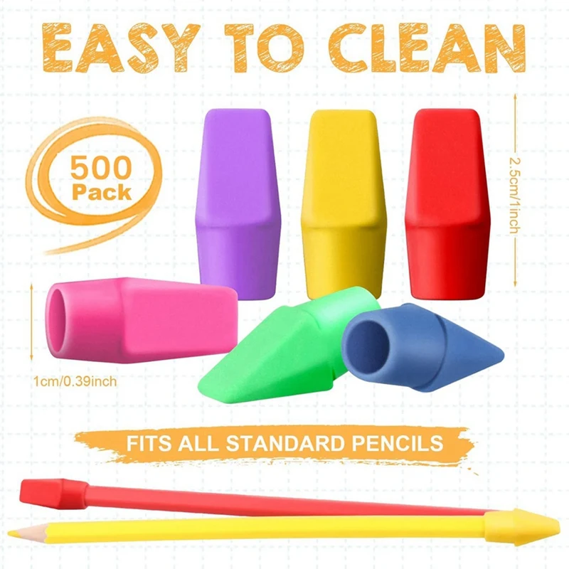 Forro Forma Lápis Eraser Caps, Látex Free Toppers, 500pcs