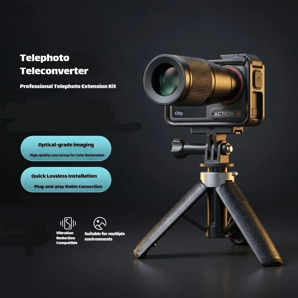 Do kamer DJI Osmo Action 6/5/4: obiektyw teleobiektywowy 12x do fotografii na zewnątrz, zewnętrzny obiektyw z optycznym zoomem i wbudowanym pierścieniem adaptera. — zdjęcie produktu 3