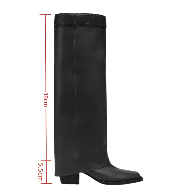 European and American Women\'s Fashionable Thick High Heels, Small Square Toe Knee Length Sleeve Boots 2024 Banquet Skirt Boots