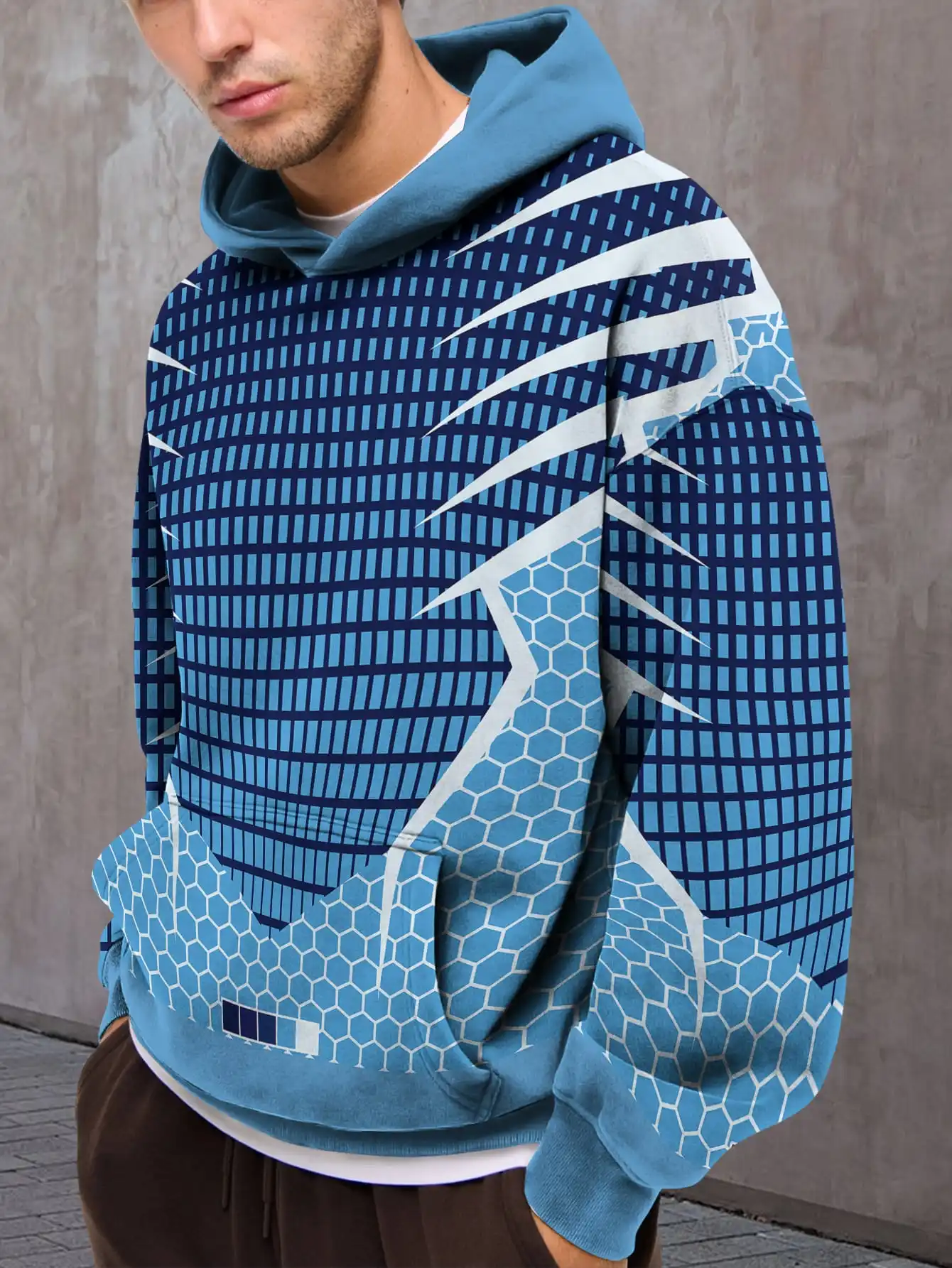 

Cool Style 3D Printed Hooded Blue Striped Stitching Pattern Hooded Sweatshirt Casual Street Style Pullover Hoodie Tops