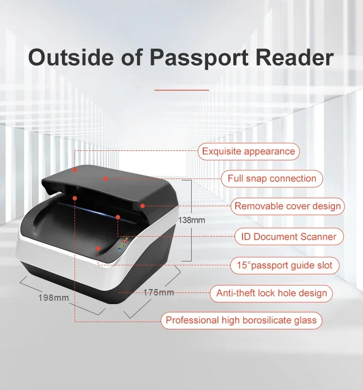 Pemindai paspor untuk bandara/hotel/perangkat verifikasi ID MRZ OCR pembaca paspor