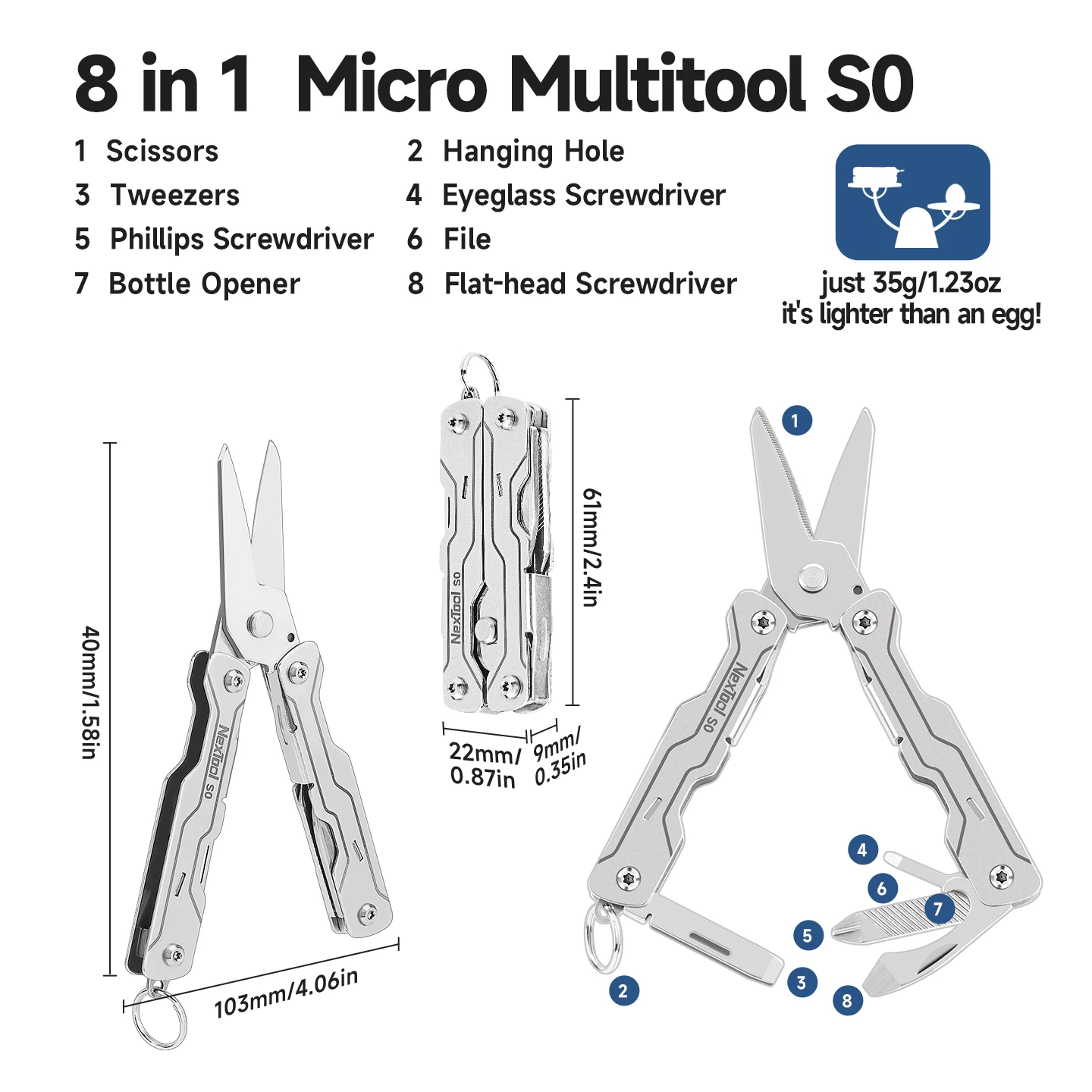 NexTool Mini Sailor Scissors S0 8 In 1 Keychain Multi-tool Screwdriver Portable Pocket Folding EDC Tool for Travel