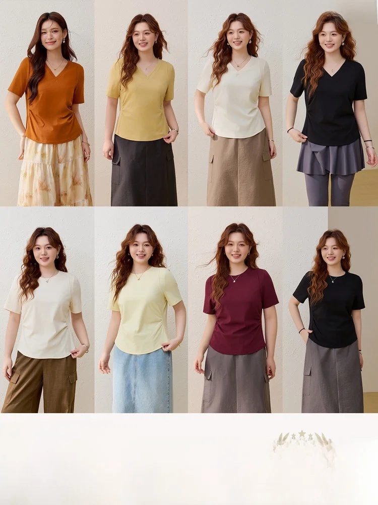 

Casual Workwear Sle Two-Piece Set Simple Match-Free plus Size Women's Spring Faion Ensemble Slimming V-Ne Long Sve