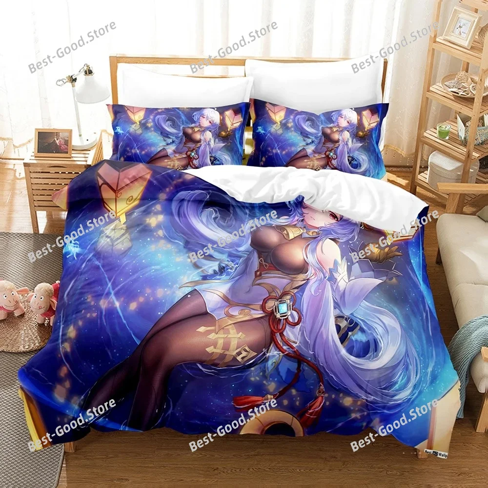 New 3D Digital Printed Games Genshin Impact  Three-Piece Bedding Set With Winter Home Polyester Quilt Cover With Cartoon Pattern