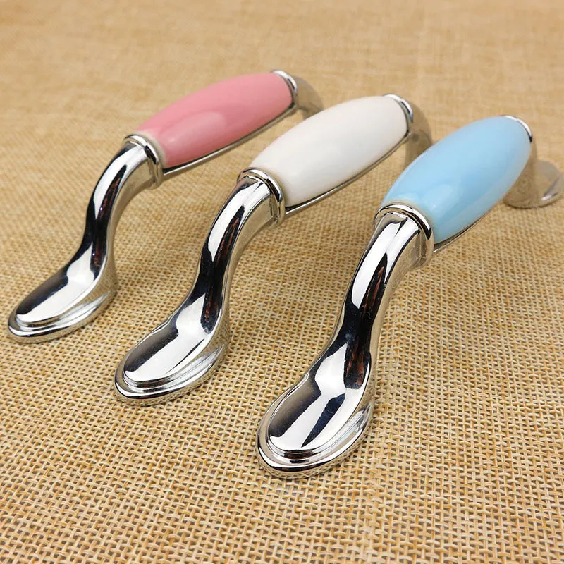 MFYS Ceramic Cabinet Handles Cute Heart Shape Drawer Knobs for Children's Room Wardrobe Pulls Bright Chrome Furniture Hardware