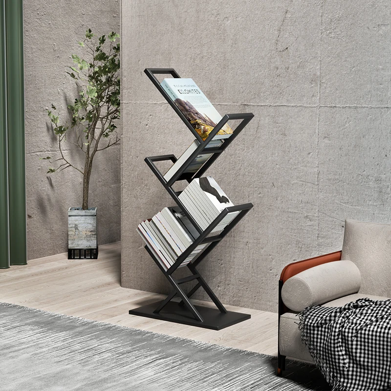 

Creative square corner living room vertical bookshelf shelf floor modern simple stainless steel wrought iron corner bookcase