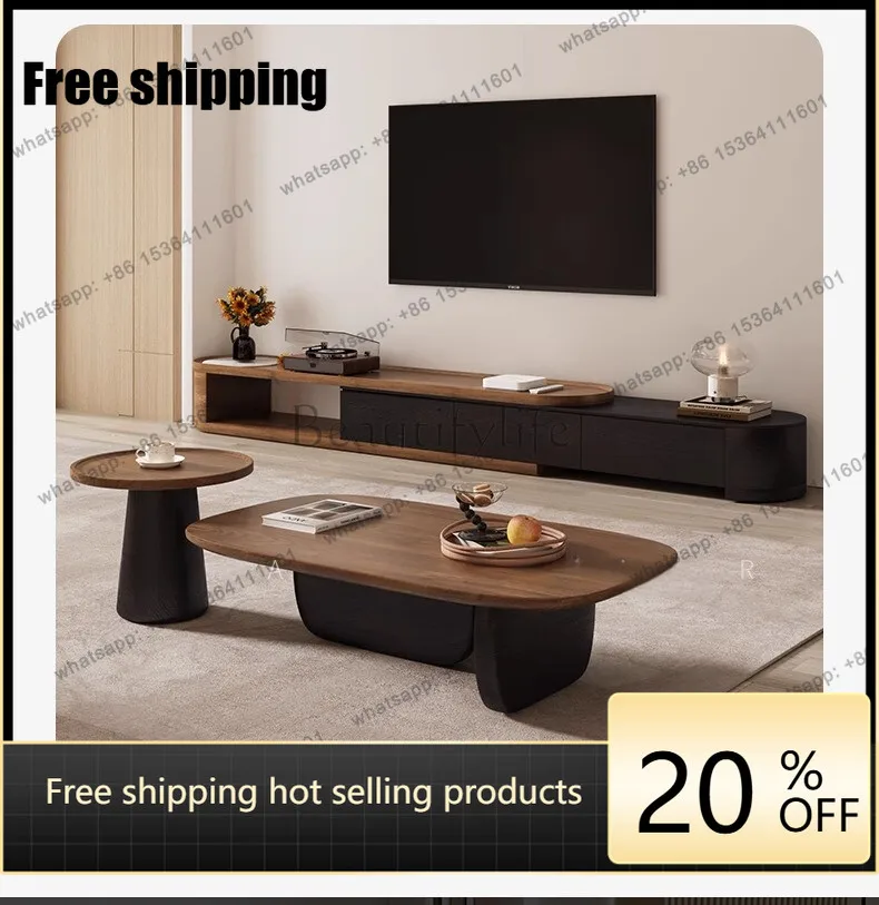 Medieval walnut veneer coffee table tea table home living room high-end light luxury combination