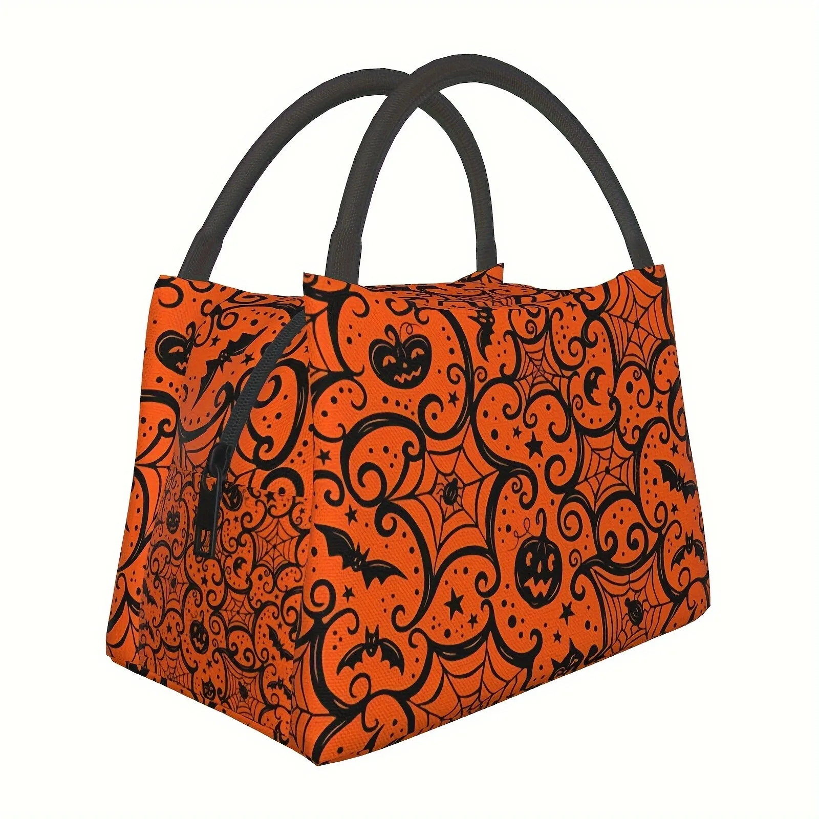 Halloween Pumpkin Spider Web Print Insulated Cooler Bag Portable Reusable Lunch Bag for Camping Picnic Office