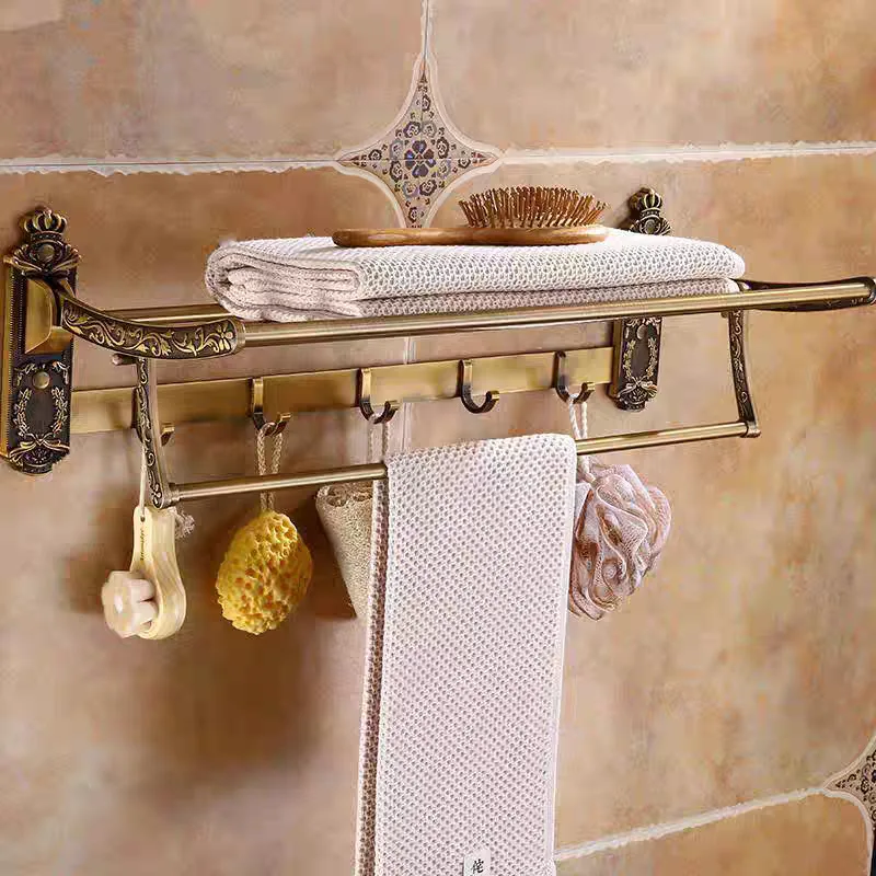 

Durable Towel Racks Retro Antique Bathroom Hardware Aluminum Brass Towel Holders Wall Mounted Space Saving Bath Accessories