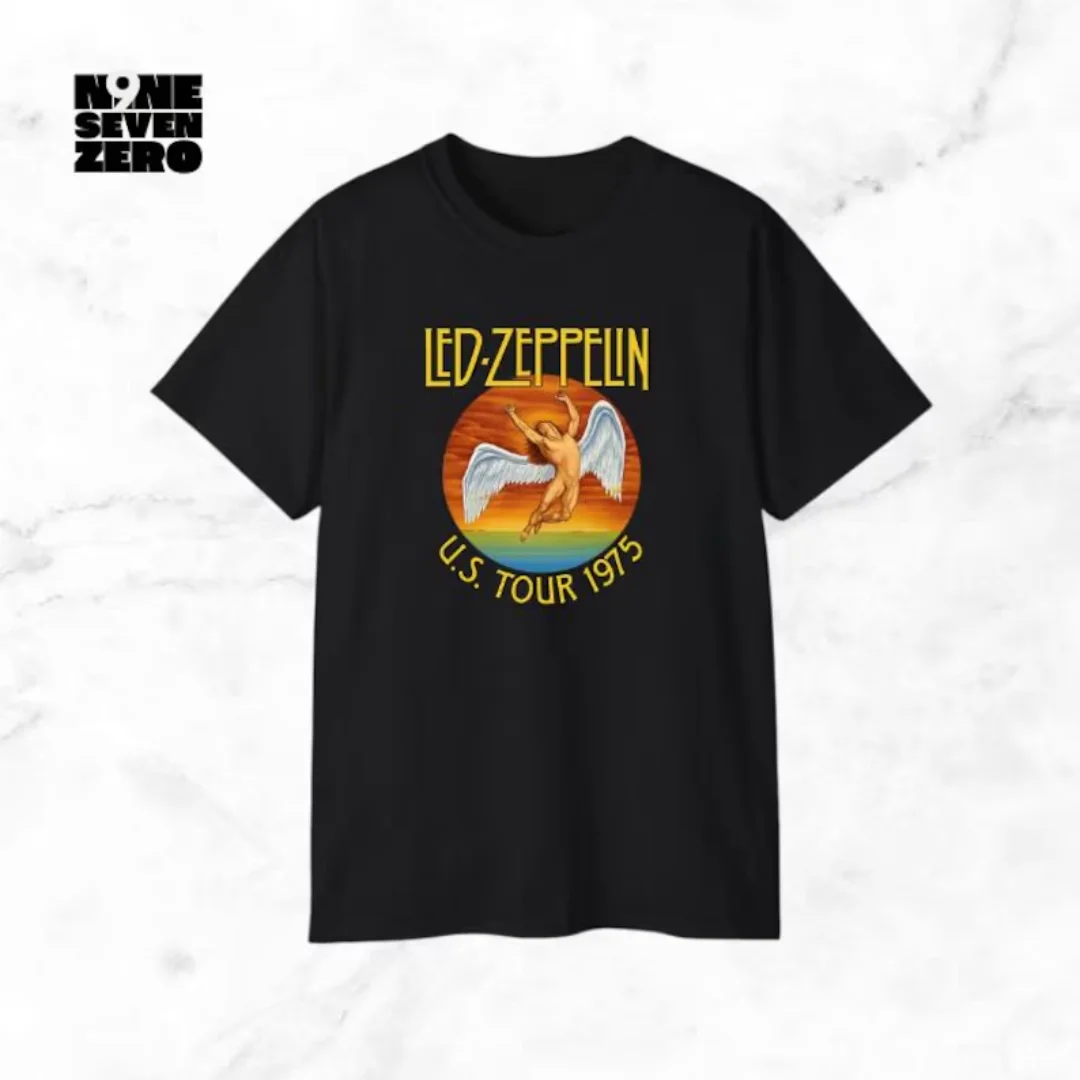 Camiseta Led Zeppelin US Tour 1975, camiseta clássica de banda de rock, camiseta vintage de verão, camiseta masculina de algodão, roupas infantis, camiseta y2k feminina