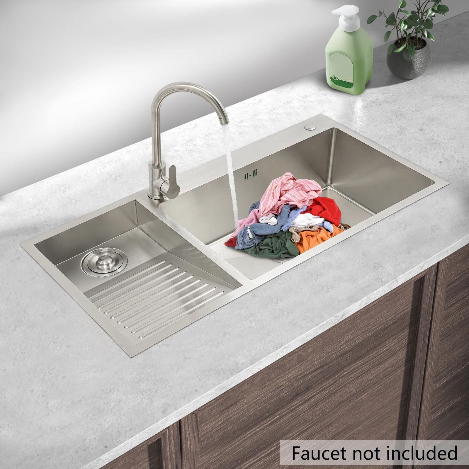 

Utility Sink with Faucet Washboard,Stainless Steel,laundry,kitchen,save space Sink with Sealing Gasket,100*48cm,Easy Clean