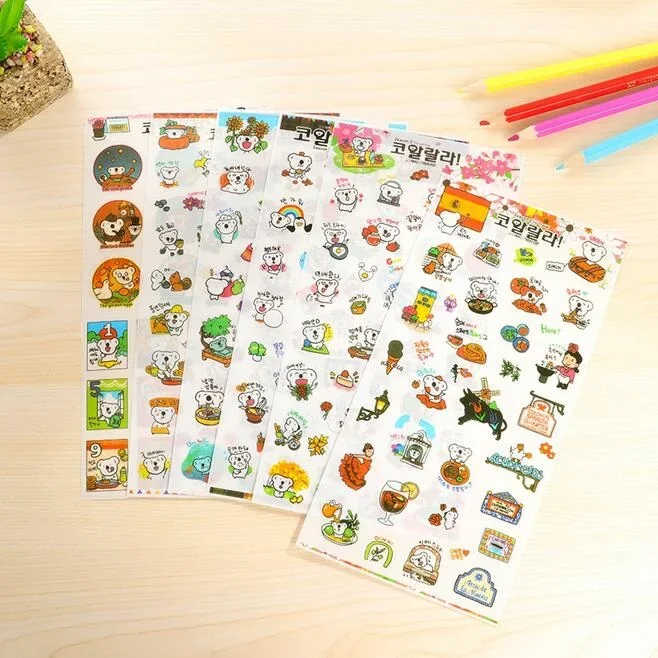 6pcs White Koala Korean Stickers Journal DIY Decoration Supplies Cute Simple Style Decals Multi Styles Korean Stationery