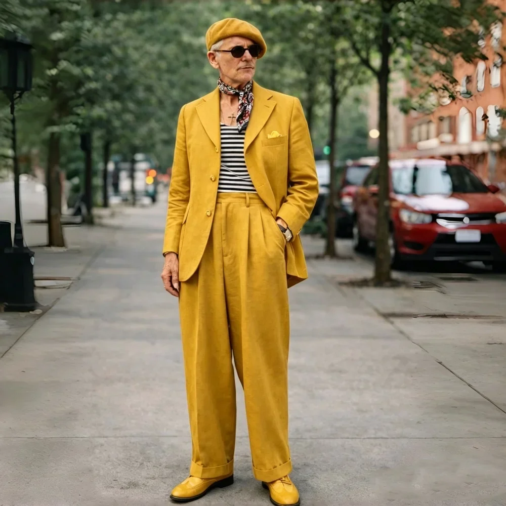 Trajes de lino marrón para hombre, 2 piezas, trajes de los años 70 para hombre, traje de verano para hombre, traje vintage para novio, boda, esmoquin, blazer y pantalones.