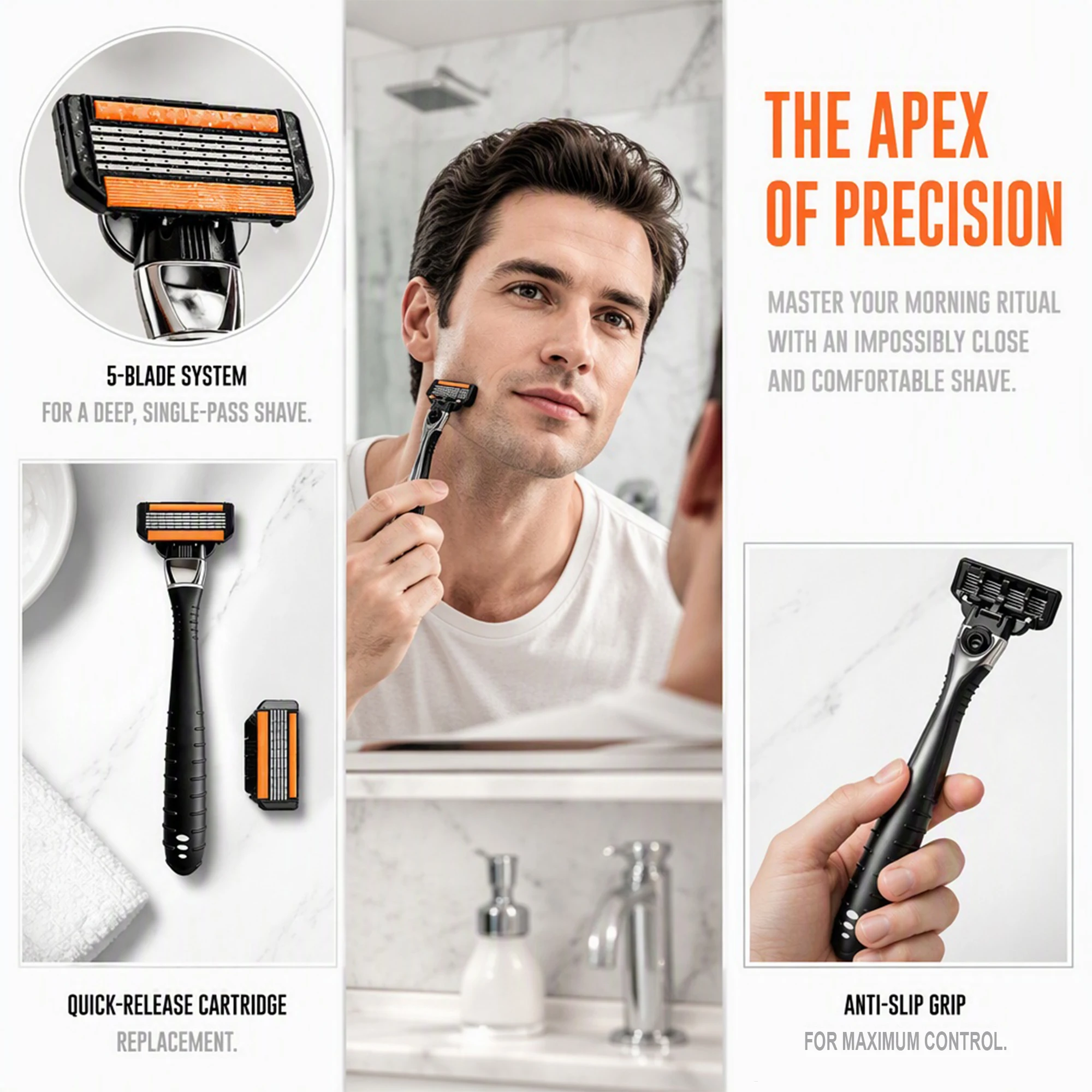 5-Blade Men's Razor Set, 24 Replacement Heads, Gentle on Skin, Smooth Shave, Travel Kit for Daily Facial and Body Care