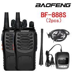 Baofeng-BF-888S Walkie Talkie de duas vias, rádio de longa distância, banda dupla, UHF, 400-470 MHz, apto para caça ao ar livre, 2pcs