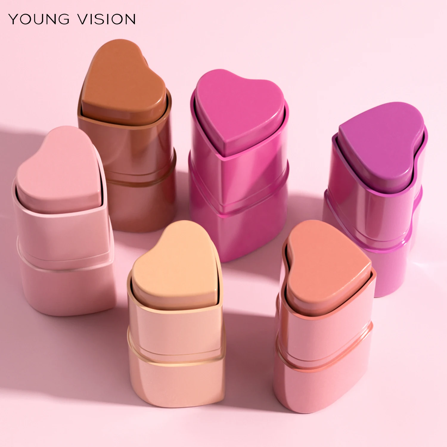 أحمر خدود على شكل قلب غير لامع بـ 6 ألوان من يونج فيجن، عصا كونتور، أحمر خدود موس لنحت الوجه، وأحمر شفاه 3 في 1، هدية قطعة واحدة فرشاة مكياج #6